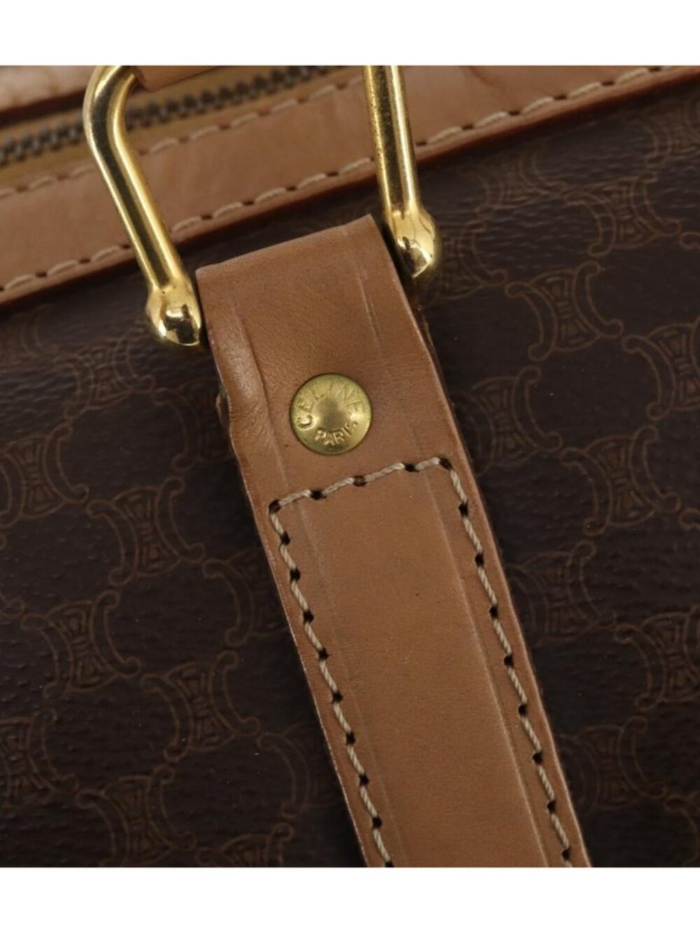 CELINE Macadam Canvas Boston Bag PVC Leather Brown Gold - Picture 13 of 16